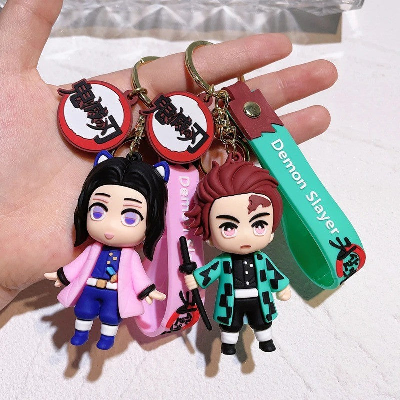 Demon Slayer keychains, anime doll car and motorcycle keychain accessories, cute character bag pendants, cartoon couple pendants