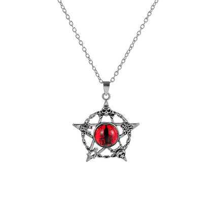 Colar com Pingente de Olho do Diabo em Formato de Pentagrama para Homens e Mulheres Joias Modernas Punk Retrô de Metal Não Ajustável de Gola Presentes