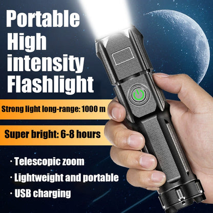LED Camping Torch Flashlight High Power Rechargeable USB Spotlight Zoom Lantern Built-in Battery For Fishing Outdoor Waterproof