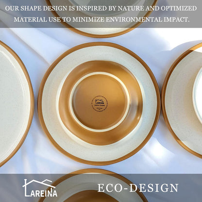 Plates and Bowls Set, 12 Pieces Farmhouse Ceramic Dinnerware Sets, Scratch Resistance, Dishwasher Microwave Safe, Vanilla White