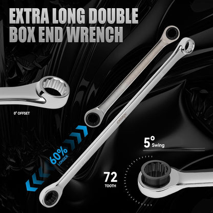 Conjunto de Chaves Catraca Extralongas 12+1 Peças, Métricas 8-22mm com Ferramenta Magnética para Presentes Masculinos
