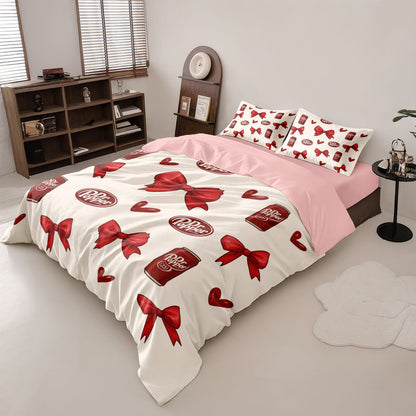 3pcs Pink Bow Printed Coreless Blanket Set, Multi Size Bedroom and Dormitory Bedding Decoration, Soft and Machine Washable