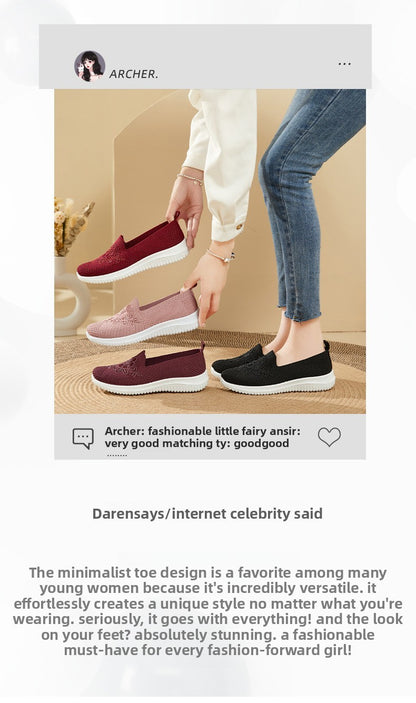 Women's Fashion Vulcanised Trainers 2025 Round Toe Breathable Flower Mesh Casual Flat Slip-On Women's Casual Vulcanised Shoes