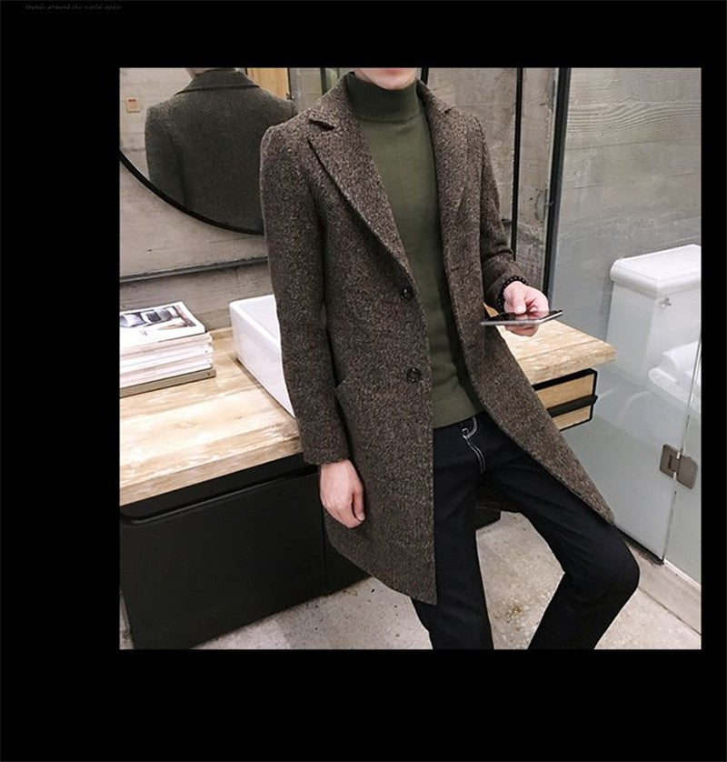 Men's Thick Wool Blends Trench Long Casual Top Coats Fashion Warm Coat Lapel Collar Overcoat Plus Size 5XL Male Slim Windbreaker