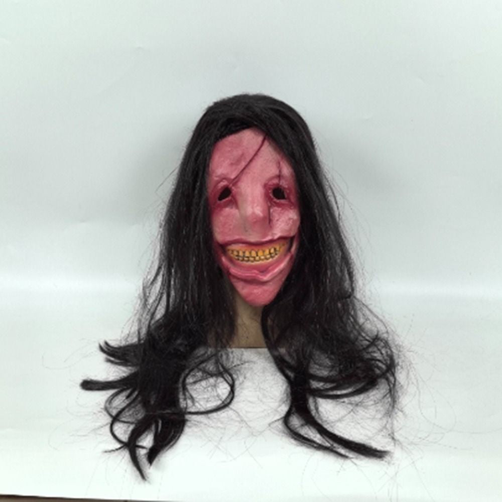 Scary Long Hair Red Face Devil Mask Exposed Teeth Latex Headgear Wig Horror Face Masks Creativity Spooky Scary Demon Mask