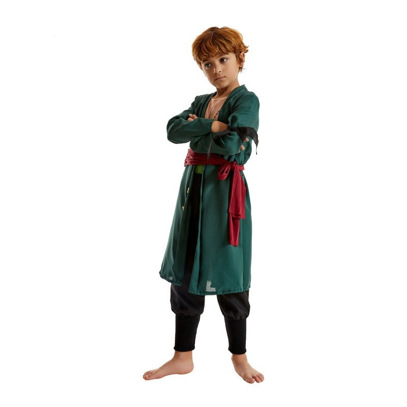Anime Figures Roronoa Zoro Cosplay Costume Uniform Green Coat Pants Head Scarf Roronoa Zoro Wig Earrings Halloween Men Clothes
