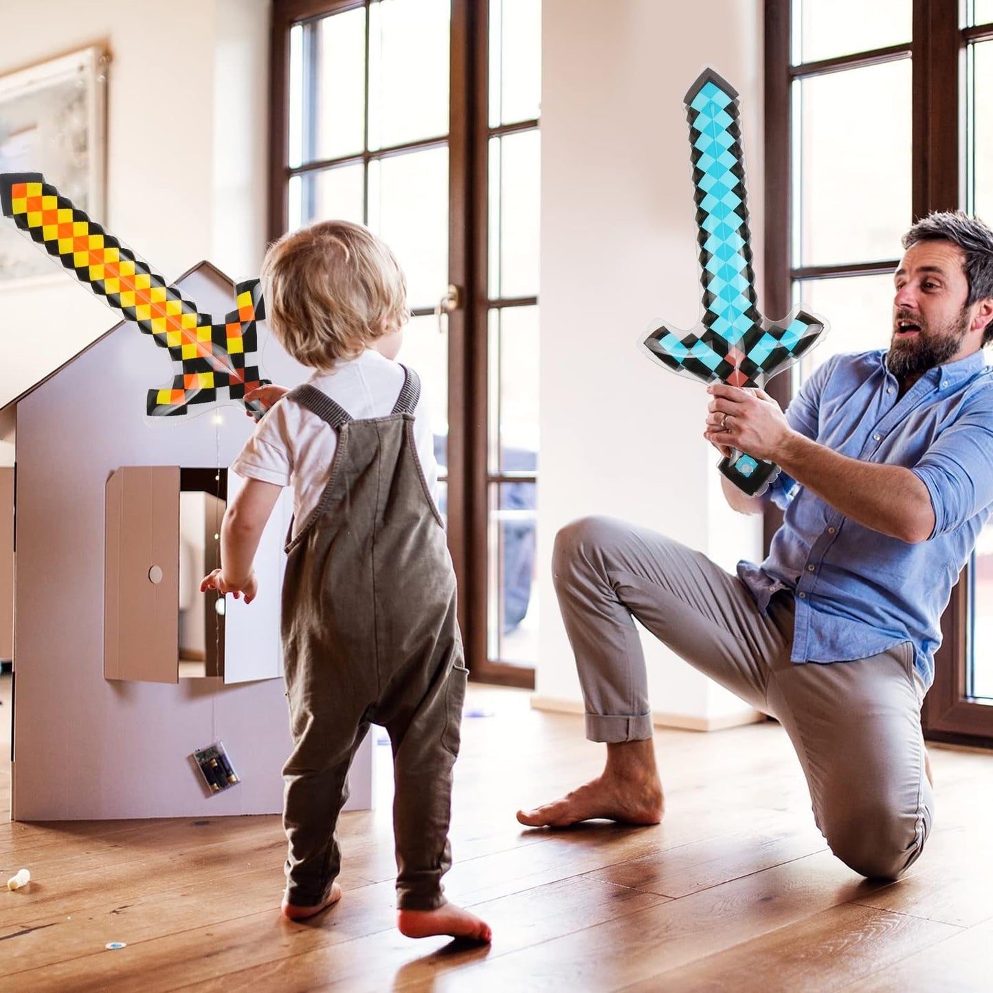 12-72Pcs Inflatable Weapons for Kids Pixel Diamond Swords Inflatable Sword for Theme Party Birthday Halloween Party Cosplay