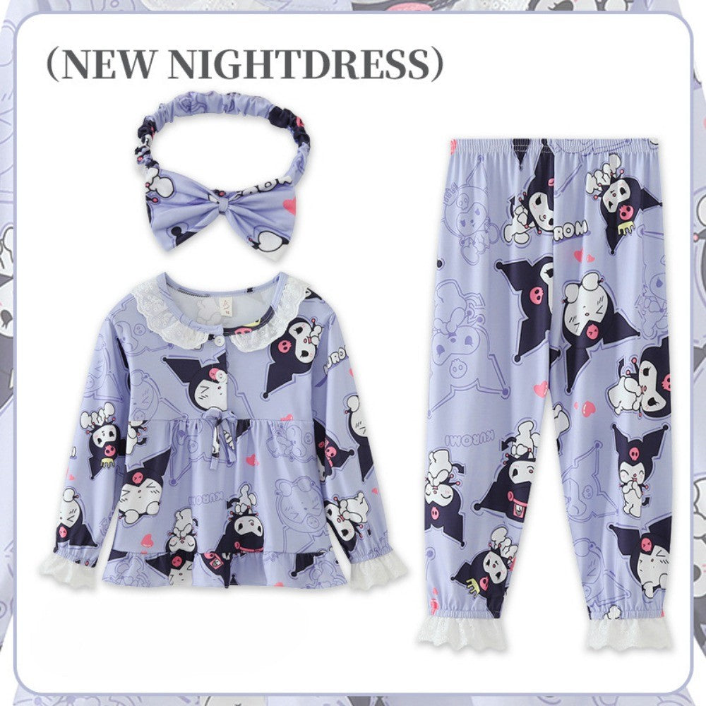 Sanrio Girls Pajama Sets Causal Lace Trimmings Soft Comfortable Kids Night Clothes Set Beautiful Gal Breathable Indoor Costume
