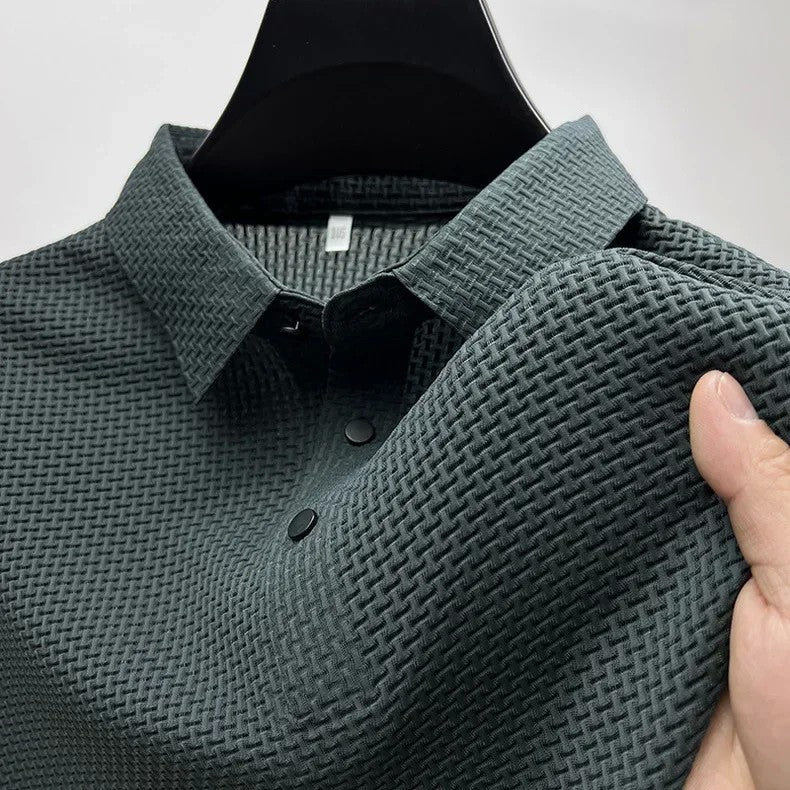 ?High-quality?Asian Sizes Summer New Men's Lop-up Hollow Short-sleeved Polo Shirt Ice Silk Business Casual Sweat-absorbing Top