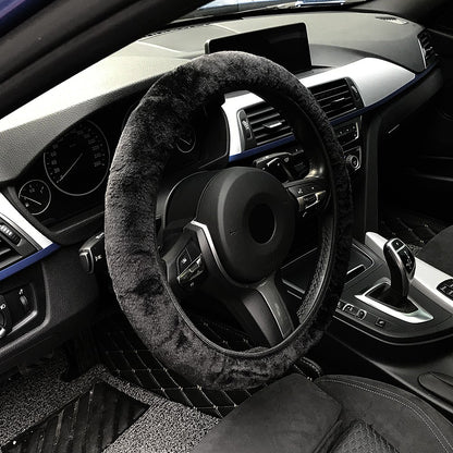 Premium Soft Short Fur Car Steering Wheel Cover High-density Warm Plush Winter Steering Wheel Protector Cover 38cm Accessories