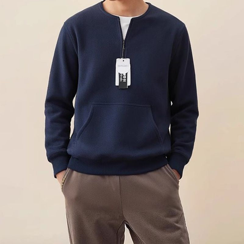 Autumn Winter Fleece Half Zipper Henley Collar Men Long Sleeve Sweatshirts Pocket Keep Warm Thickened Fleece 2xl Oversized Tops
