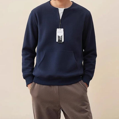 Autumn Winter Fleece Half Zipper Henley Collar Men Long Sleeve Sweatshirts Pocket Keep Warm Thickened Fleece 2xl Oversized Tops