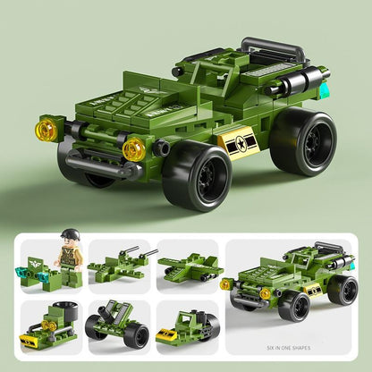 6 in 1 Mega City Building Set - Police Car, Fire Truck, Crane, Tank, Helicopter & More, Construction Engineering Toys Gift