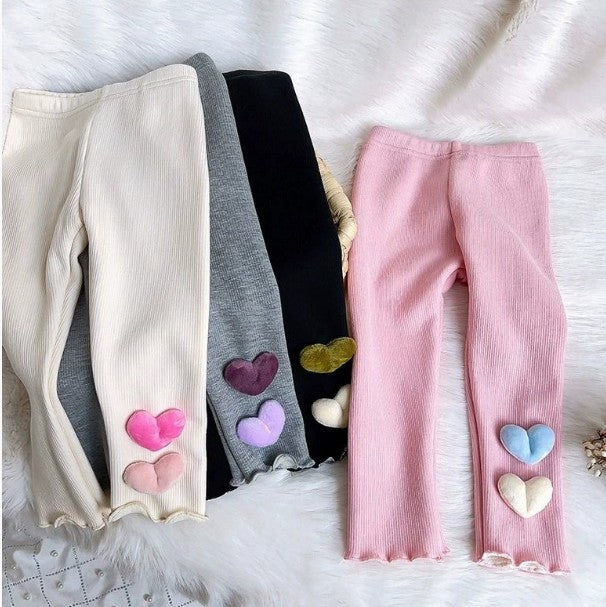 1-6Y Fleece Lined Leggings for Girls Winter Warm Bear Patch Elastic Pants Soft Kids Trousers Teenage Girls Clothing