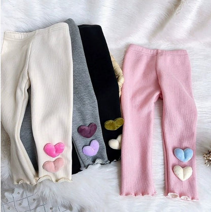 1-6Y Fleece Lined Leggings for Girls Winter Warm Bear Patch Elastic Pants Soft Kids Trousers Teenage Girls Clothing