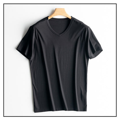 SuyaDream Mens Solid Tee Cotton Silk Blend Plain O neck Short Sleeved Cozy T Shirts 2025 Summer Simple Chic Top White Black