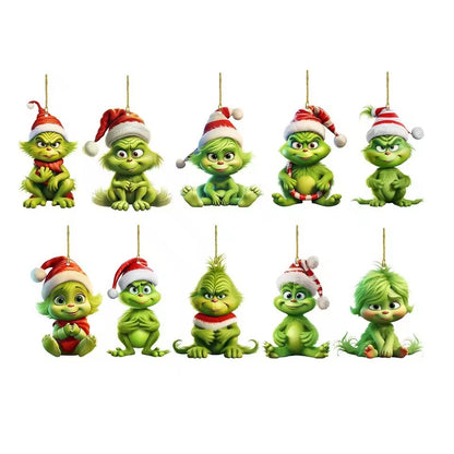 12pcs Whimsical Green Christmas Tree Ornaments - Acrylic Wooden Hanging Decorations For Holiday & Thanksgiving Home Decor
