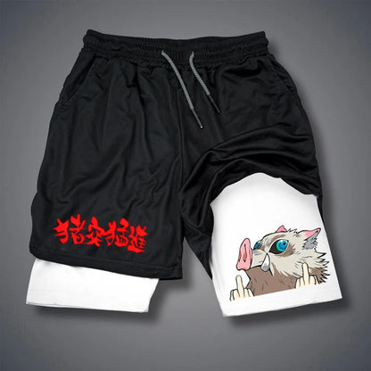 Men'S Fitness Performance Running Training Sports Shorts Fashion Print 2-In-1 Double-Layer Summer Mesh Quick-Drying Beach Shorts