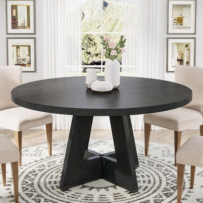 Tribesigns Round Dining Table Wood Kitchen Table for Dining Room, 47 in Dinning Room Tables for 4 Man, Farmhouse Dinner Table wi