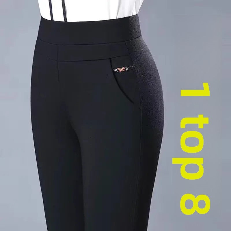 High Waist Thickened Fleece Elastic Straight Leg Pants plus Size Slimming Mom Jeans for Older Women Autumn Winter Trousers