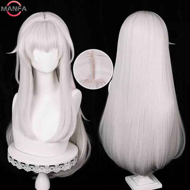 Peruca Cosplay HSR Clara 75cm Cabelo Liso Longo Prata Rosa Perucas Sintéticas Resistentes ao Calor Perucas de Festa de Halloween
