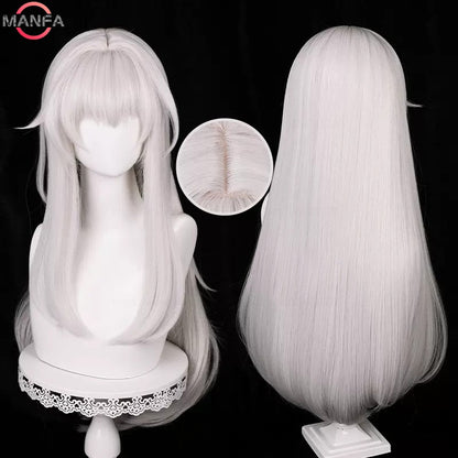 Peruca Cosplay HSR Clara 75cm Cabelo Liso Longo Prata Rosa Perucas Sintéticas Resistentes ao Calor Perucas de Festa de Halloween