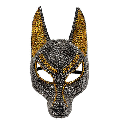 Luxury Rhinestone Wolf Mask, Shiny Animal Half Face Mask for Masquerade Ball, Halloween Party and Costume Events