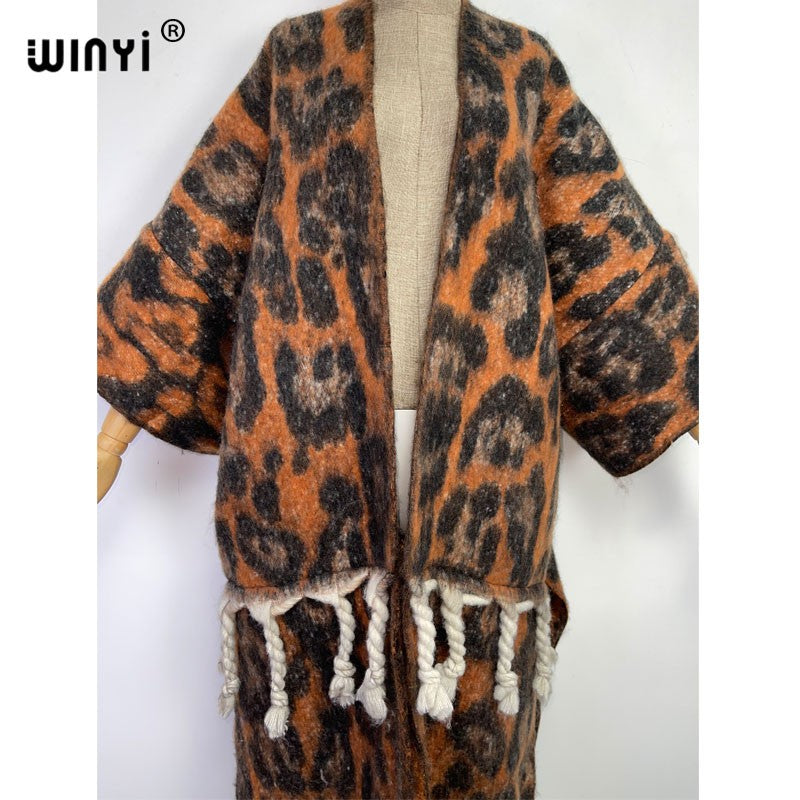 2022 WINYI Winter Women tassel Cardigan coat Loose Christmas dress robe longue Thick Warm free size Middle East Female Kaftan