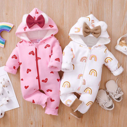 Newborn Baby Romper Love Printed Clothes Hooded Children Girl 0-1 Years Autumn Spring Infant Boy Jumpsuit Outfits 3 6 Months