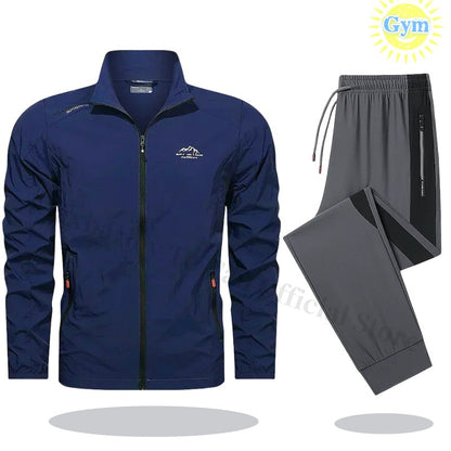 2025 Mens Sportswear Spring Summer Tracksuit 2 Piece Sets Sports Suit Sun Jacket + Pant Running Set Male Gym Exercise Clothing