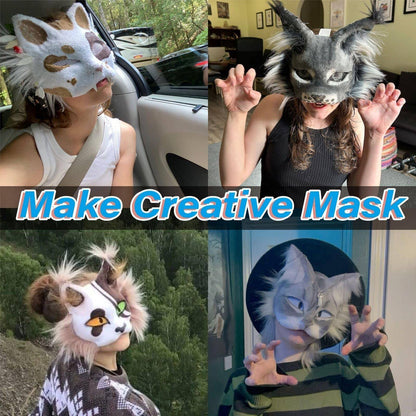 43 Pcs DIY Therian Mask Kit Half Face Hand-painted Cat Mask DIY Masks Blank White Cat Mask for Carnival Masquerade Cosplay Party