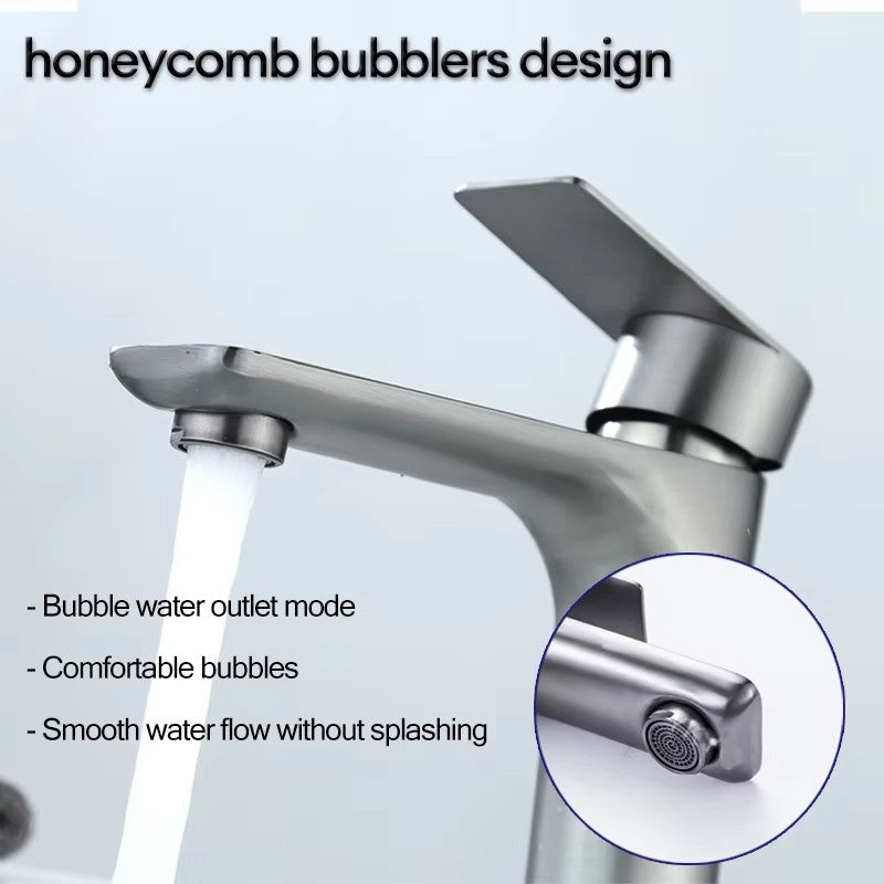 Brushed/Gray Bathroom Sink Faucet Hot and Cold Mixer Faucet Countertop Mount 304 Stainless Steel Single Handle