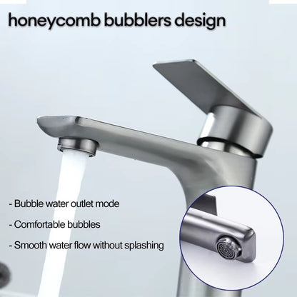 Brushed/Gray Bathroom Sink Faucet Hot and Cold Mixer Faucet Countertop Mount 304 Stainless Steel Single Handle