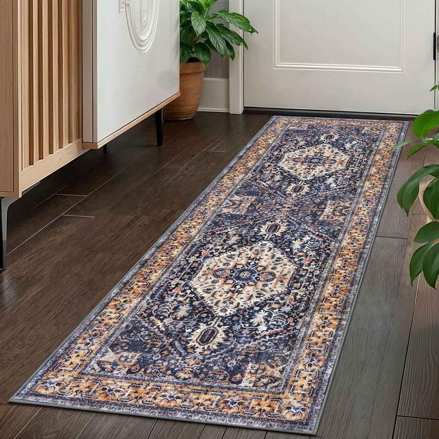 VIKAMA Persian Flannel Carpet Living Room Mat Hallway Mat Sofa Mat Bedroom Bedside Rug Long Rug Non-slip Washable Home Decor