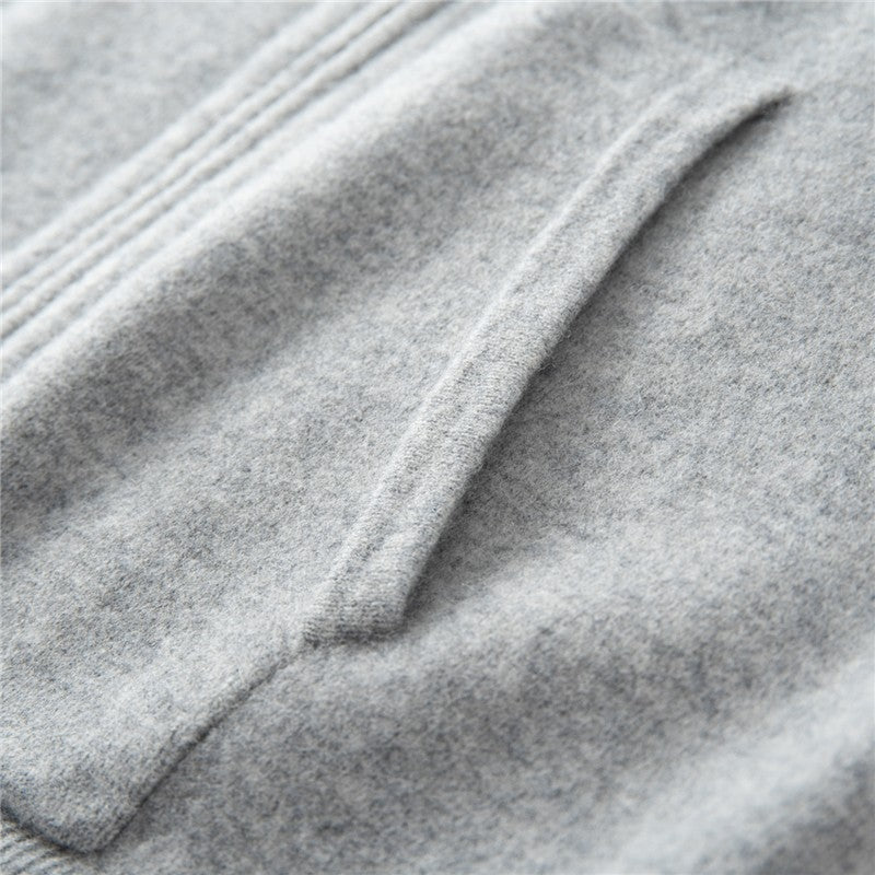 Autumn Winter Thickened Warm 100% Pure Wool Vest Men's Vest with Hood Zipper Cardigan Casual Pocket Sweater Jacket