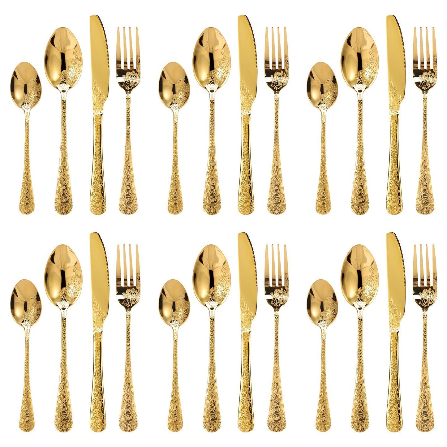 20/24 Peças Conjunto de Utensílios de Aço Inoxidável Conjunto de Talheres Florais Garfo Colher e Faca Kits de Utensílios de Cozinha para Restaurante