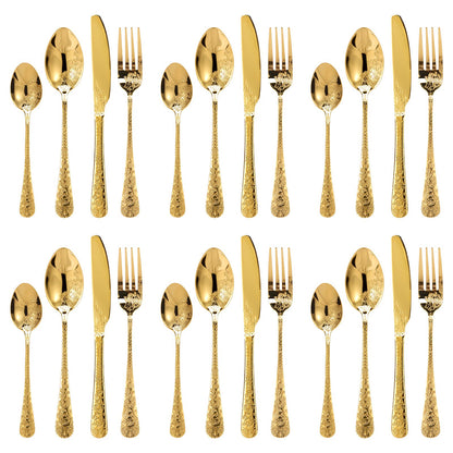 20/24 Peças Conjunto de Utensílios de Aço Inoxidável Conjunto de Talheres Florais Garfo Colher e Faca Kits de Utensílios de Cozinha para Restaurante