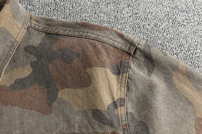 2024 Autumn New American Retro Woven Camouflage Cargo Shirt Men's Fashion 100% Cotton Washed Multi-pocket Casual Thin Jacket