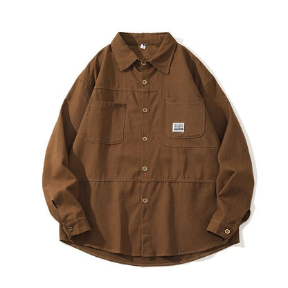 Gmiixder Men Cargo Long Sleeve Shirt Spring Autumn Hip Hop Jacket American Casual Retro Green Tough Man Workwear Shirt