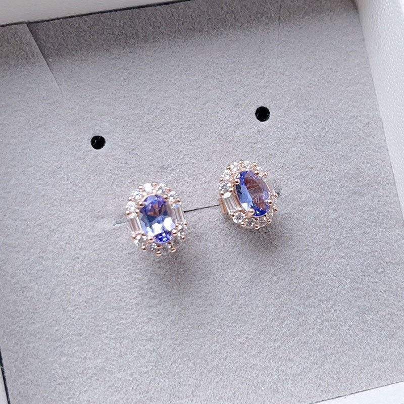 VVS Grade Natural Tanzanite Earrings Allergy 925 Silver Earring with 18K Gold Plated 4mm*6mm Total 1ct Tanzanite Jewelry