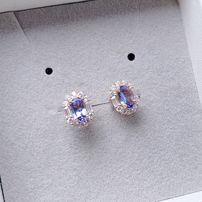 VVS Grade Natural Tanzanite Earrings Allergy 925 Silver Earring with 18K Gold Plated 4mm*6mm Total 1ct Tanzanite Jewelry
