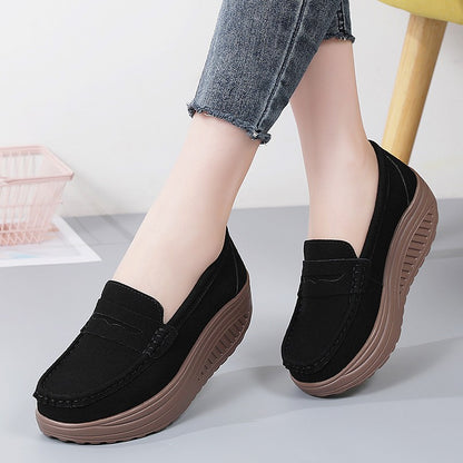 Ngouxm Women Flat Platform Loafers Ladies Elegant Suede Leather Moccasins Shoes Woman Slip On Moccasin Women's Casual Shoes