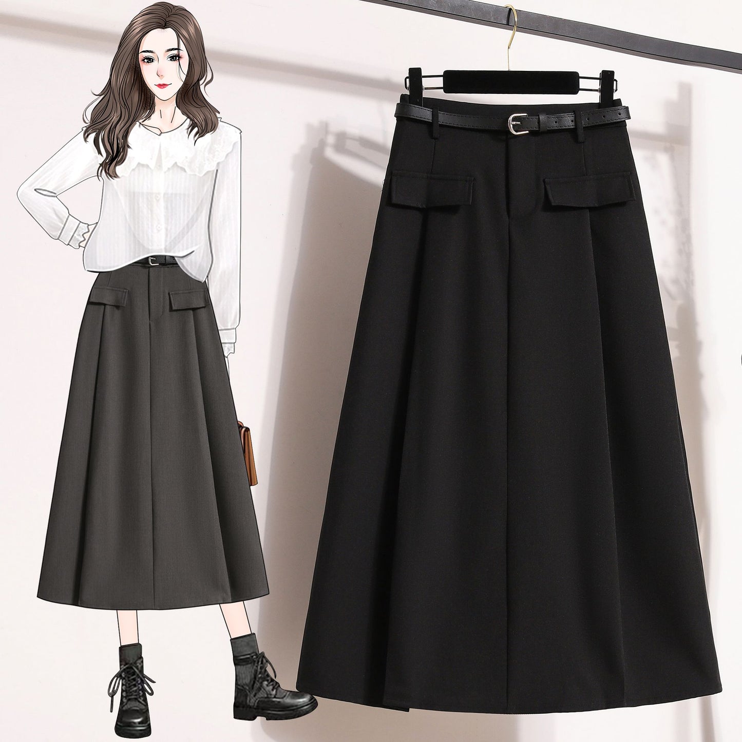 Women's Solid Simplicity Casual Chic Skirt Plus Size Suit Skirts Autumn Winter Fashion New A-line Temperament Large Size Skirt