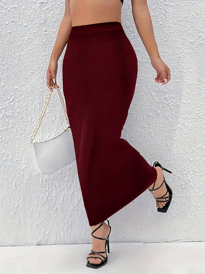 New autumn and winter 2024 plus size women's skirt with gentle, elegant and temperament style, slit design and solid color.