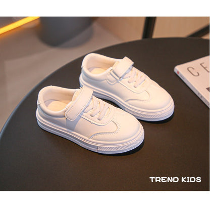 Children Casual Shoes White Pu Leather Plain Design School Kids Sneakers Unisex All-match 26-36 Four Seasons Boys Girls Shoes