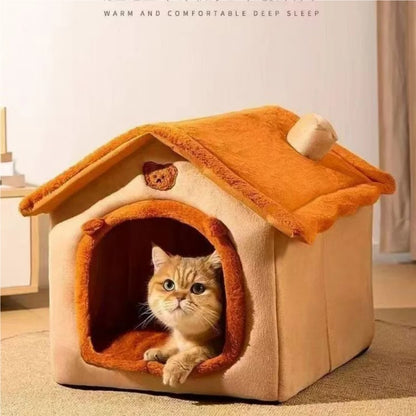 Cama Estilo Casa de Cachorro para Todas as Estações - Cama Removível Lavável para Cães Pequenos, Teddy, Gatos, Casa Quente de Inverno