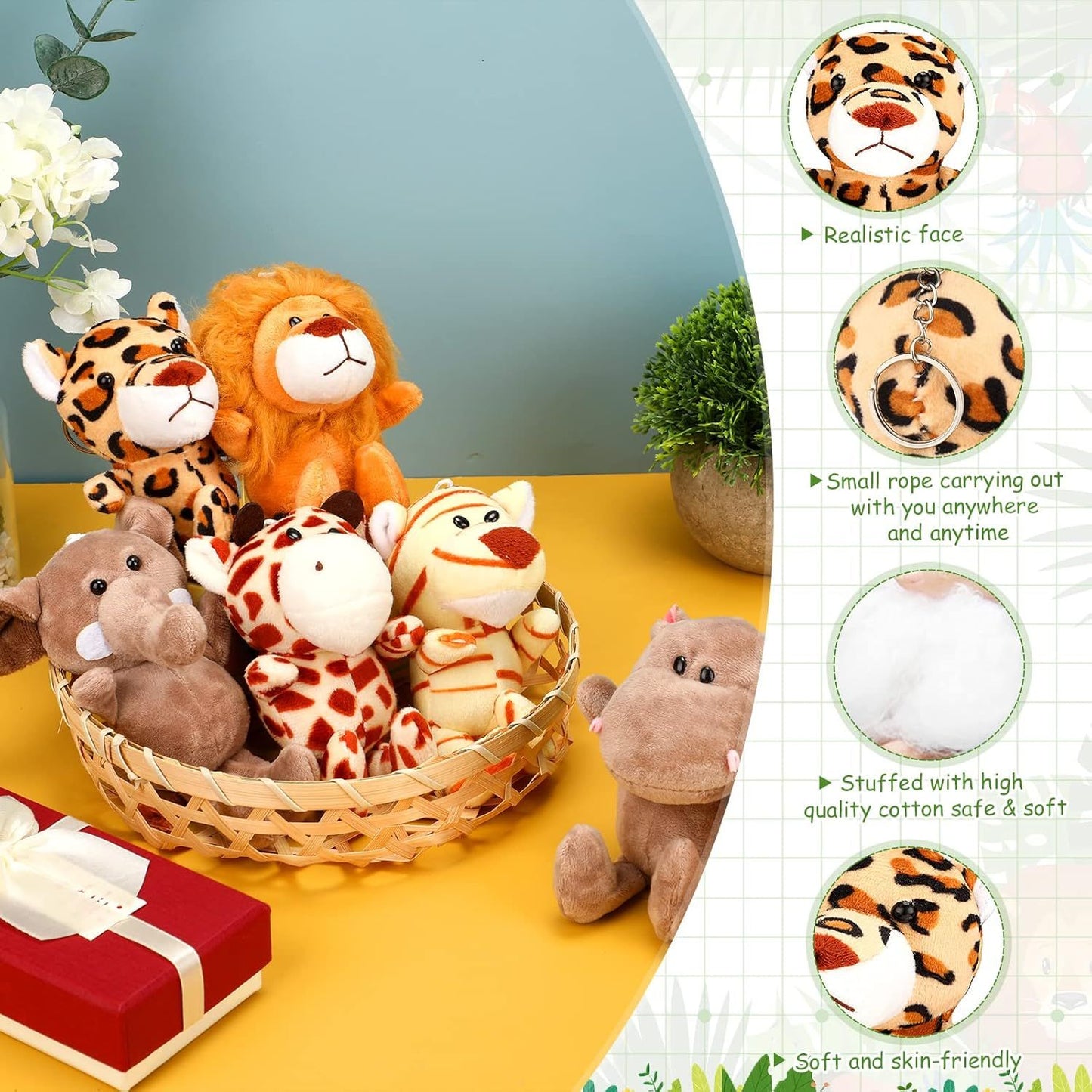 10-50 PCS Small Safari Stuffed Animals Bulk 12cm Jungle Animal Mini Plush Toys for Party Favors Birthday Baby Shower Gift Bags