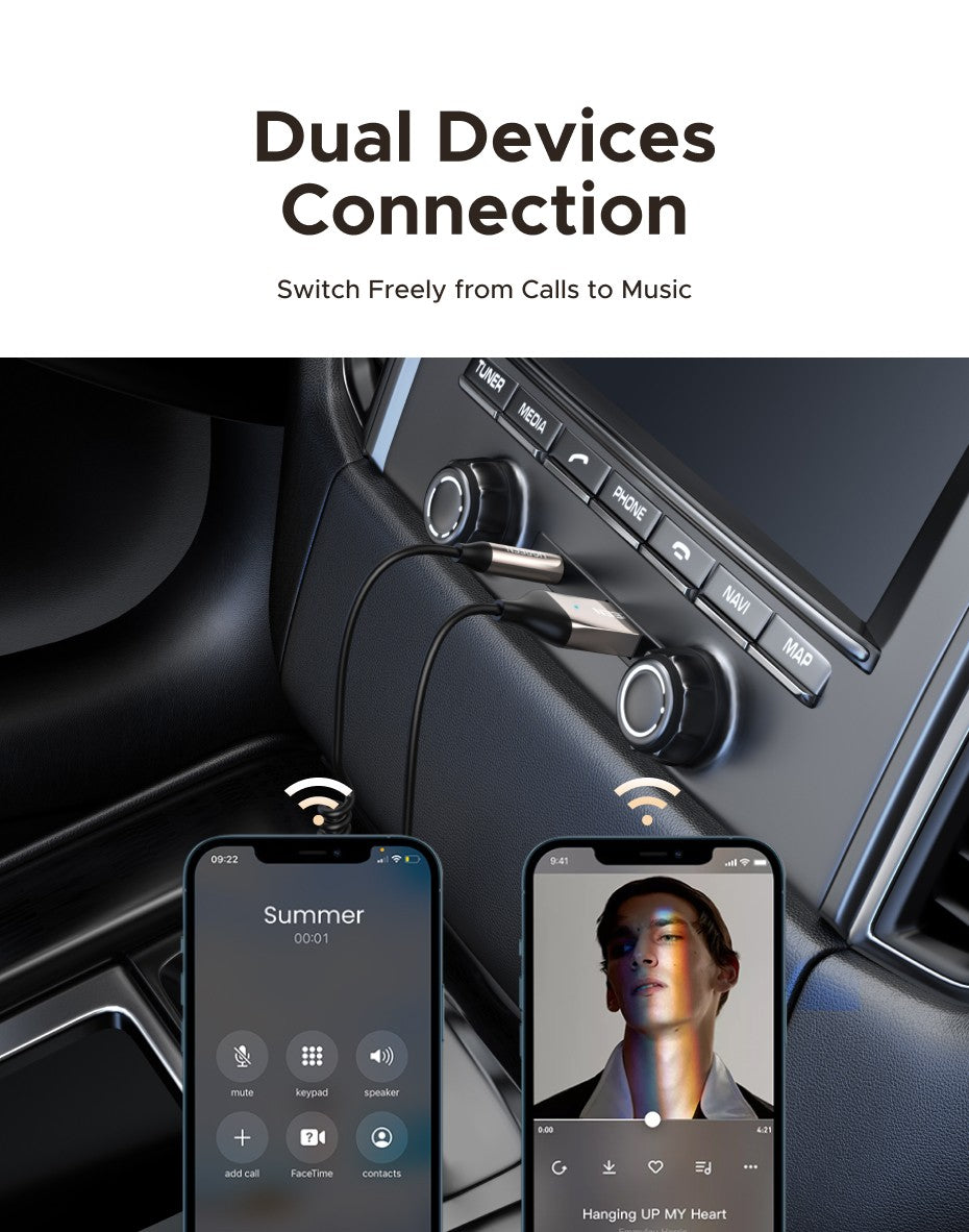 UGREEN Bluetooth 6.0 5.4  Aux Wireless Car Bluetooth USB to 3.5mm Jack Audio Mic Handsfree Adapter for Car Speaker