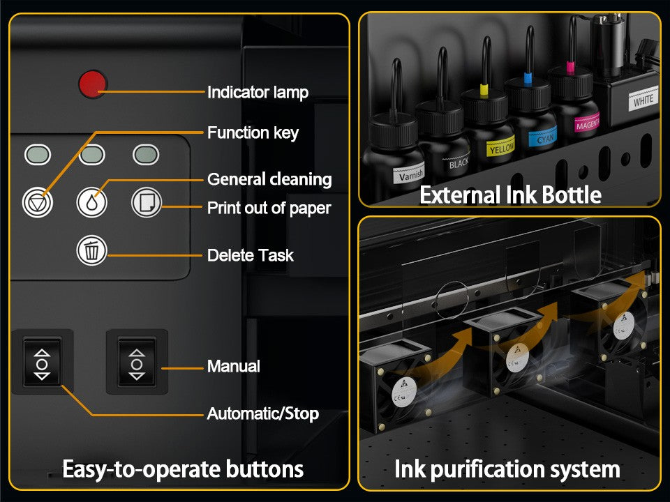 A3 UV Printer XP600 UV Flatbed Printing Machine with Varnish A4 A3 UV DTF Printer For Pen Metal Wood Acrylic UV Sticker Printer