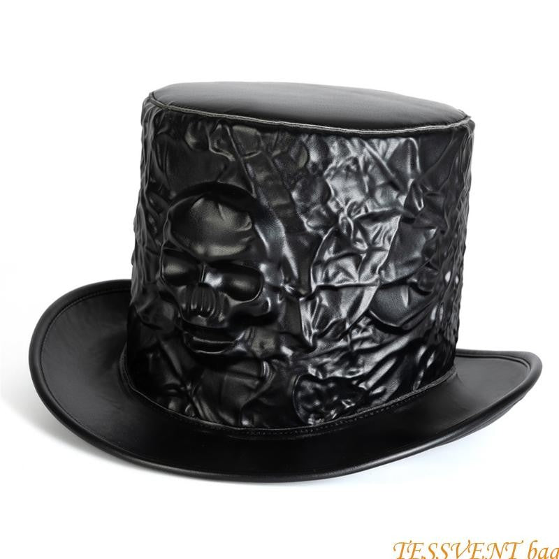 Cartola Elegante com Abas Largas, de Poliéster, para Fantasia de Halloween, Cartola de Caveira para Homens F42A